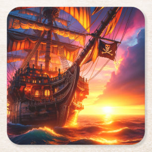 Porta-copo De Papel Quadrado Navio pirata