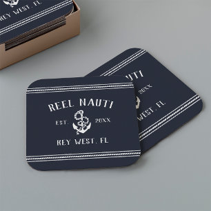 Porta-copo De Papel Quadrado Navy Blue Rope & Anchor Boat Name Square
