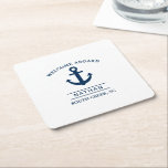 Porta-copo De Papel Quadrado Navy Blue Welcome Aboard Custom Monogram Name<br><div class="desc">A Porta copos de Papel Quadrado de Nome do Monograma Personalizado de Boas-vindas Azul do Marinho cria uma atividade de família de excelentes. Personalize este design gráfico digital com suas informações.</div>