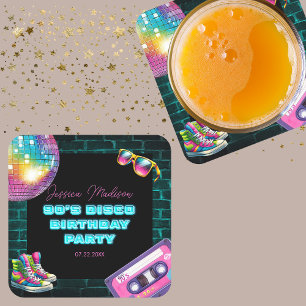 Porta-copo De Papel Quadrado Neon Disco Aniversário dos anos 90