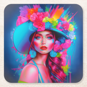 Porta-copo De Papel Quadrado Neon Fantasy Floral Retrato