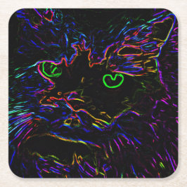 Porta-copo De Papel Quadrado Neon Glow Cat