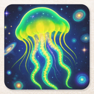 Porta-copo De Papel Quadrado Neon Jellyfish Cósmico