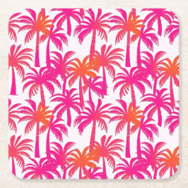 Porta-copo De Papel Quadrado Neon Pink Orange Palm Tree Ibiza