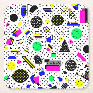 Porta-copo De Papel Quadrado Neon Retro Memphis Geometric Chaos Pattern