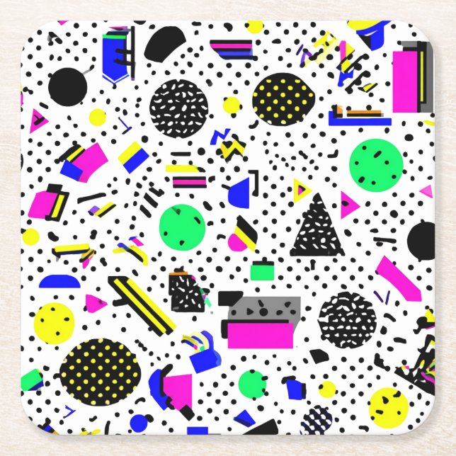 Porta-copo De Papel Quadrado Neon Retro Memphis Geometric Chaos Pattern (Frente)