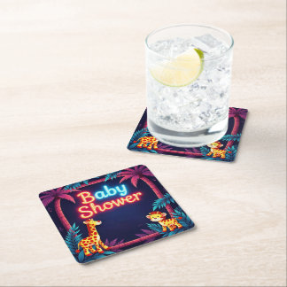 Porta-copo De Papel Quadrado Neon Safari Portas copos Chás de fraldas