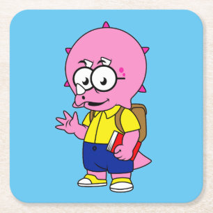 Porta-copo De Papel Quadrado Nerd Tricerátops Com Mochila E Livro De Texto.