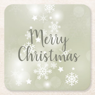 Porta-copo De Papel Quadrado Neve em Sage Elegante Abstrato Watercolor