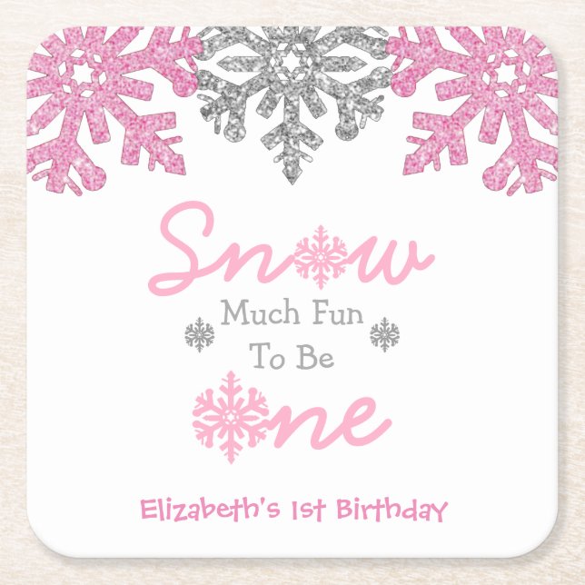 Porta-copo De Papel Quadrado Neve Muito Divertida Para Ser Um primeiro aniversa (Frente)