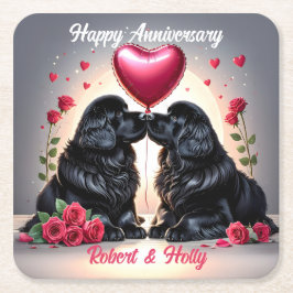Porta-copo De Papel Quadrado Newfoundland Dog Anniversary