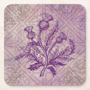 Porta-copo De Papel Quadrado Nó celta roxo do cardo escocês
