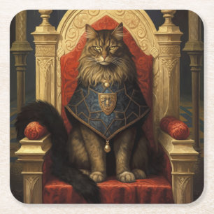 Porta-copo De Papel Quadrado Nobre Trono de Gato Maine Coon Impressão de Arte