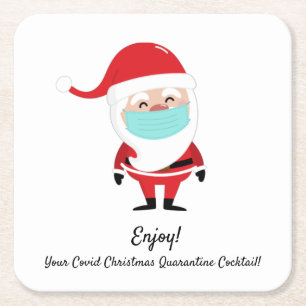 Porta-copo De Papel Quadrado Noel Claus Covid Natal Quarantine Cocktail