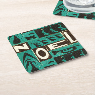 Porta-copo De Papel Quadrado Noel Green Block Impressão