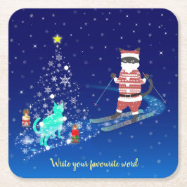 Porta-copo De Papel Quadrado Noite de Aquecimento Cardíaco dos papais noeis