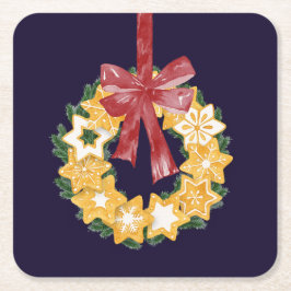 Porta-copo De Papel Quadrado Noite de Cookie de Natal com fundo azul Marinho