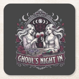 Porta-copo De Papel Quadrado Noite de Gôlos com Vinho Assombrado Tarot Festa de