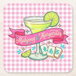 Porta-copo De Papel Quadrado Noite de Jogo de Mahjong e Margaritas Coquetel