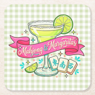 Porta-copo De Papel Quadrado Noite de Jogo de Mahjong e Margaritas Coquetel