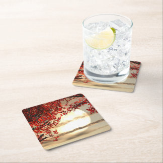 Porta-copo De Papel Quadrado Noite quente sob a árvore vermelha - Arte Digital