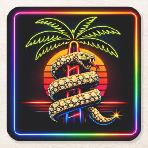 Porta-copo De Papel Quadrado Noites de Neon em Miami Opulência Diamantada Luxo