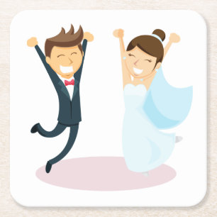 Porta-copo De Papel Quadrado Noiva de Cartoon e Casamento de Groom