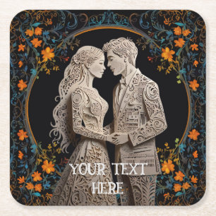 Porta-copo De Papel Quadrado Noiva e Casamento de noivo personalizado