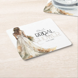 Porta-copo De Papel Quadrado Noiva Elegante Moderna em Vestido de Noiva Chá de