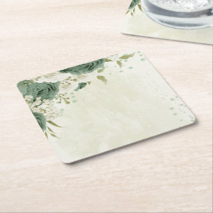 Porta-copo De Papel Quadrado noiva flores brancas verde salvia casamento