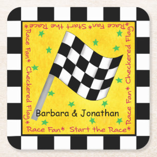 Porta-copo De Papel Quadrado Nome Checkered da bandeira do fã da raça do moto