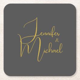 Porta-copo De Papel Quadrado Nome da Caligrafia Moderna Minimalista do Casament