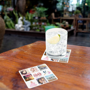 Porta-copo De Papel Quadrado nome da colagem de fotos do aniversário de 30 anos