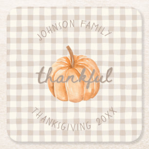 Porta-copo De Papel Quadrado Nome da Família Personalizado Agradecido Gingham N