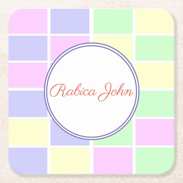 Porta-copo De Papel Quadrado Nome da Grade de Pastel Personalizada | Bebida de  (Frente)