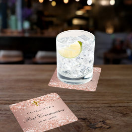Porta-copo De Papel Quadrado Nome da lente dourada do rosa de blush da primeira