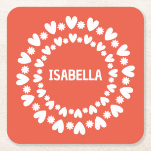 Porta-copo De Papel Quadrado Nome Das Flores E Corações