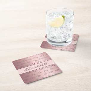Porta-copo De Papel Quadrado Nome das iniciais do monograma de rosa rosa rosa-r