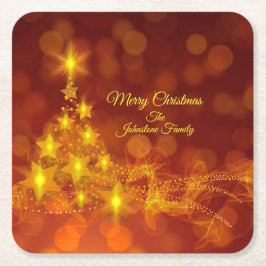 Porta-copo De Papel Quadrado Nome de Alteração da Árvore de Estrelas Douradas d