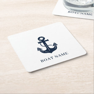 Porta-copo De Papel Quadrado Nome de Barco Âncora Náutica