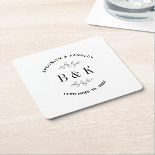 Porta-copo De Papel Quadrado Nome de Casal Botânico Floral Monograma Divertido