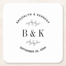 Porta-copo De Papel Quadrado Nome de casal de casamento floral botânico de mono