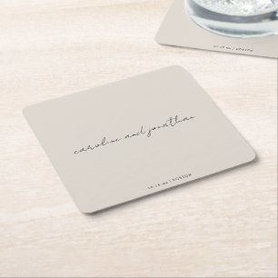 Porta-copo De Papel Quadrado Nome de Casamento Personalizado Marfim Creme Elega