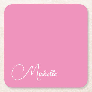 Porta-copo De Papel Quadrado Nome de escrita manual profissional moderno cor-de