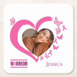 Porta-copo De Papel Quadrado Nome de Foto do Guerreiro do Cancer Mama Moderno
