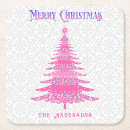 Porta-copo De Papel Quadrado Nome de Natal Rosa Personalizado Moderno Elegante