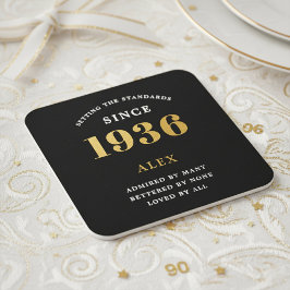 Porta-copo De Papel Quadrado Nome do 90º Aniversário Ano 1936 Preto Dourado Per