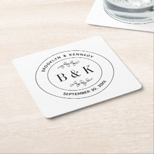 Porta-copo De Papel Quadrado Nome do Casal de Casamento do Monograma Floral Bot