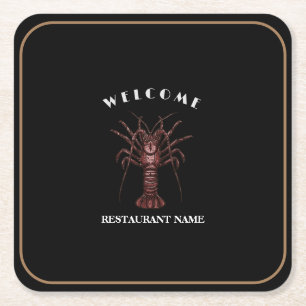 Porta-copo De Papel Quadrado Nome do logotipo do restaurante Lobster de boas-vi