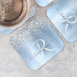 Porta-copo De Papel Quadrado Nome do Monograma da Glitter de Prata de Metal Bru<br><div class="desc">Personalize facilmente esta moda design de porta copos de de papel chic com brilho prateado bonito em um fundo metálico azul escovado.</div>